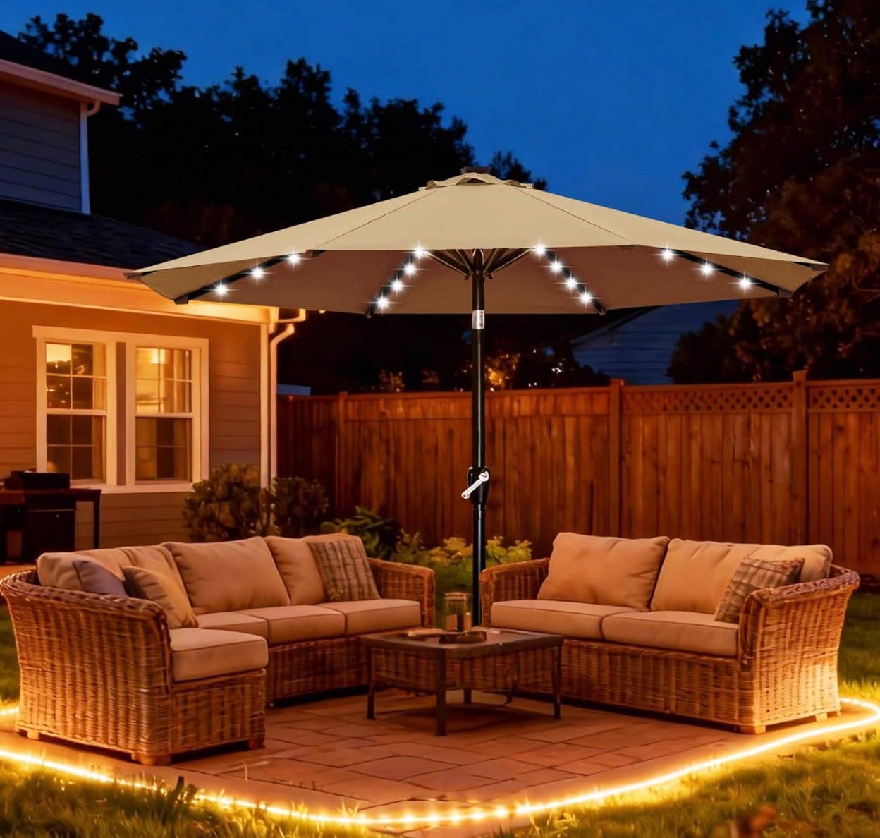 led patio umbrella amazon Amazon's Solar Light Makes Dog's Yards Magical Rome Artifact Snowboard 2024 Three solar panels provide Model:AV-BF-701H-8000 AW26 D01